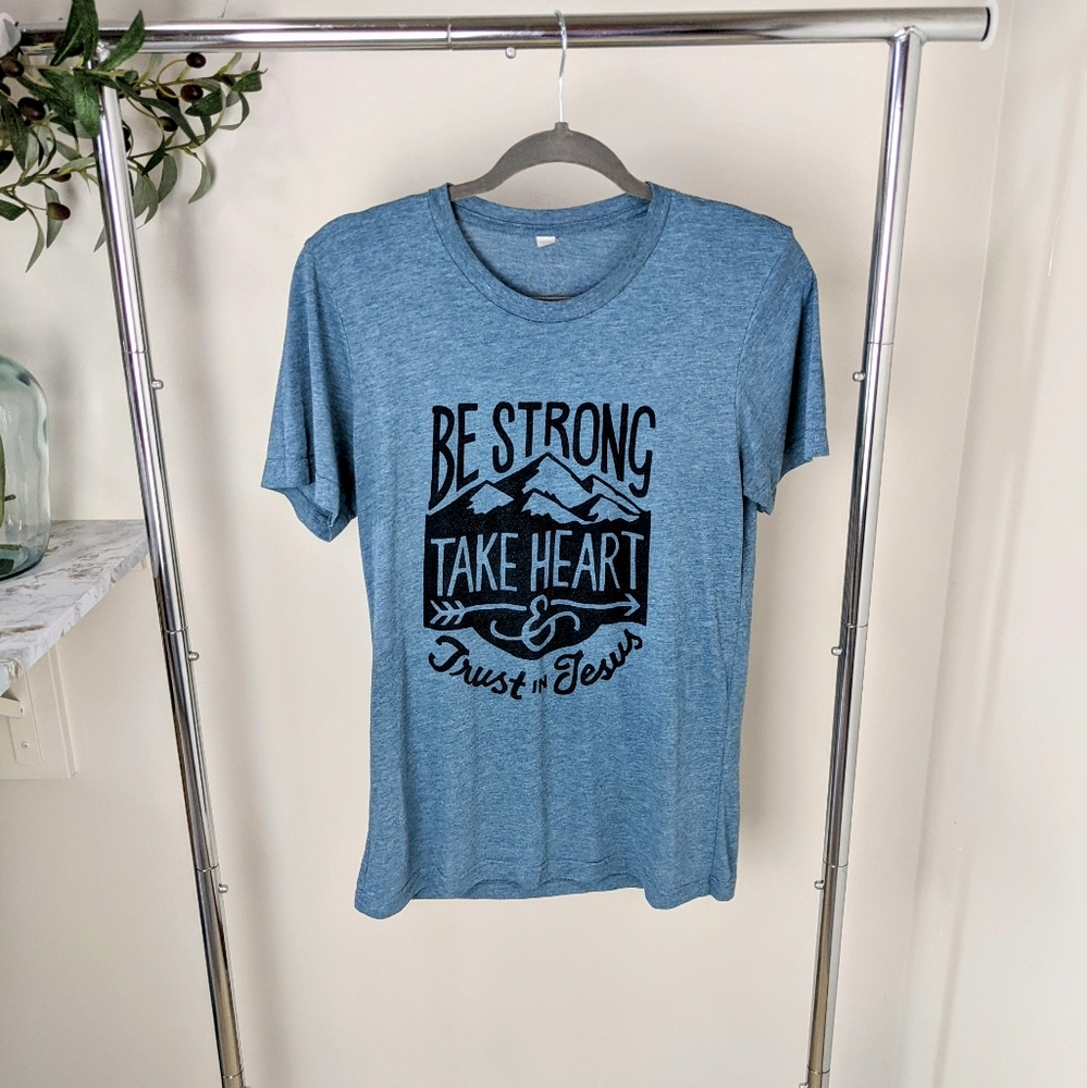 Hope Outfitters Be Strong Take Heart & Trust In Jesus Blue Tee Medium Women's